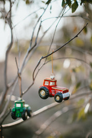 Tractor Glass Christmas Ornament
