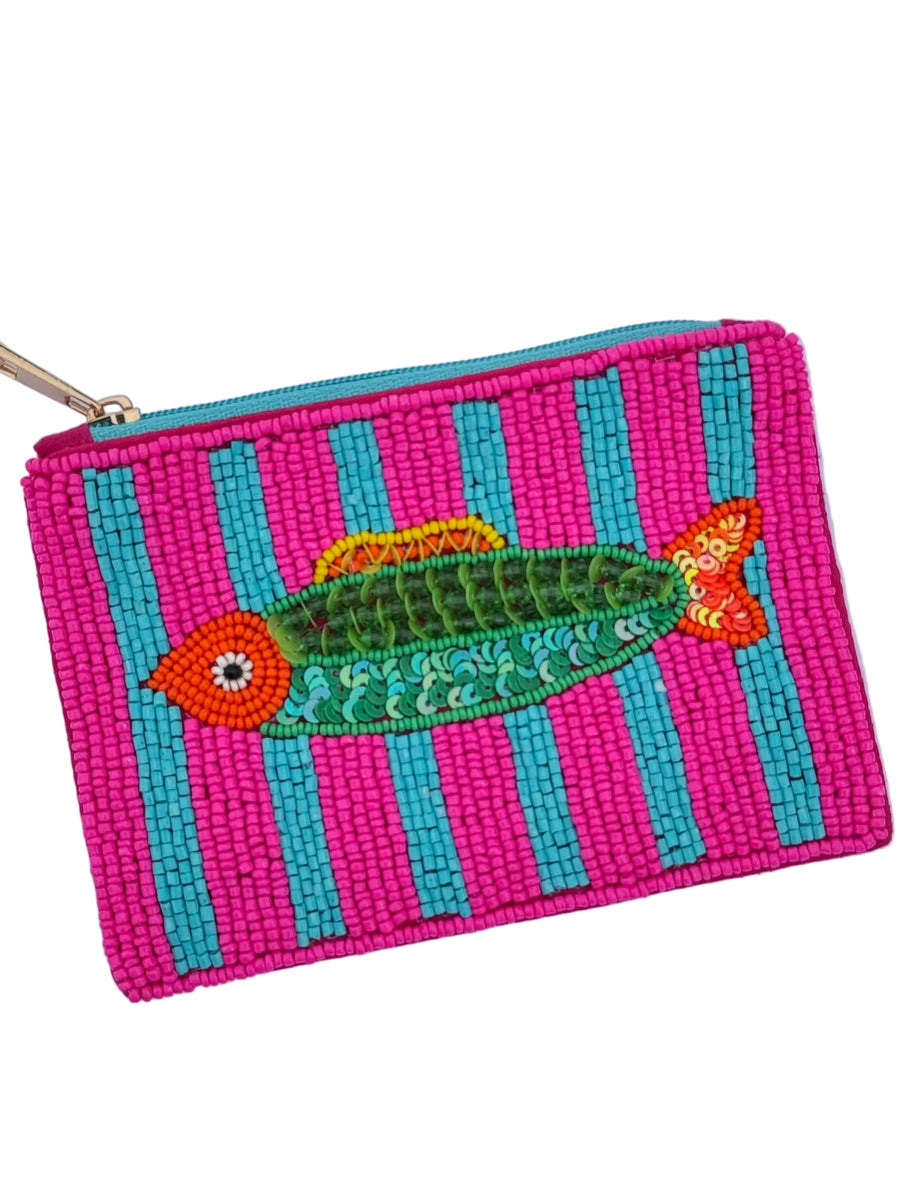Tropical Fish Beaded Coin Purse - Green Fish – mink and me