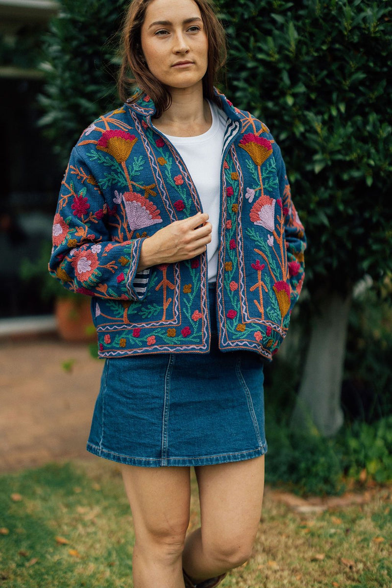 Maribel Blue Floral Cotton Jacket – mink and me